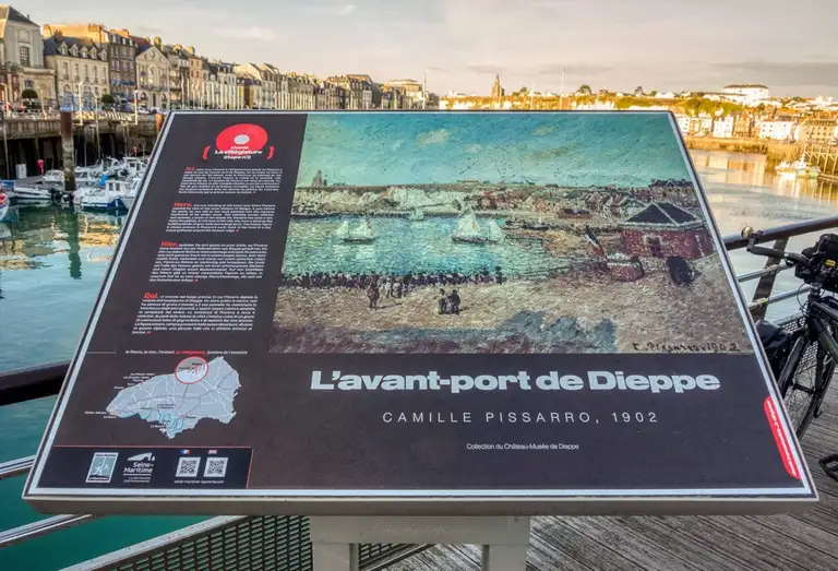 The exact spot where Camille Pissarro painted the harbour of Dieppe - L'avant-port de Dieppe, 1902