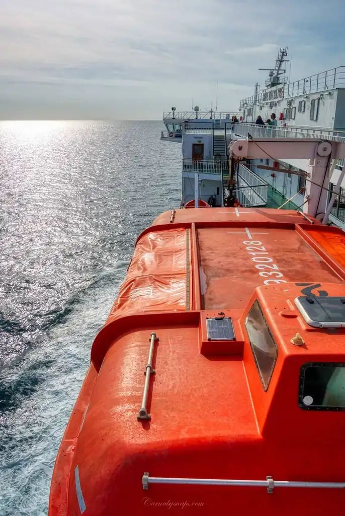  One of the lifeboats on the Cote D'Albatre - each lifeboat has oars, flares and mirrors for signaling, first aid supplies, and food and water for several days