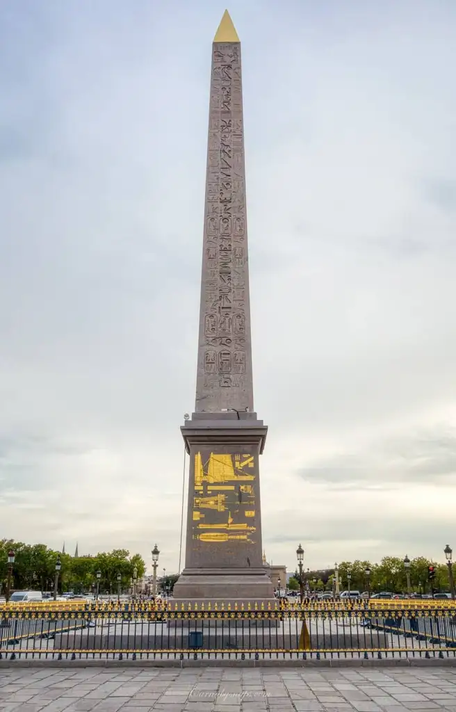  The 'Luxor Obelisk' in the Place de la Concorde. This 3,300-year-old ancient Egyptian obelisk once marked the entrance to the Luxor Temple and was given to the French Government in the 19th century