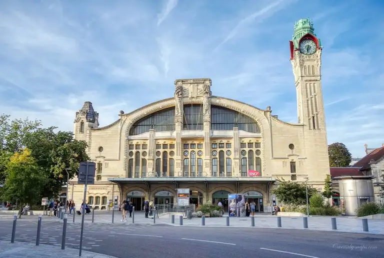 The beautiful facade of the Rouen-Rive-Droite railway station c.1847