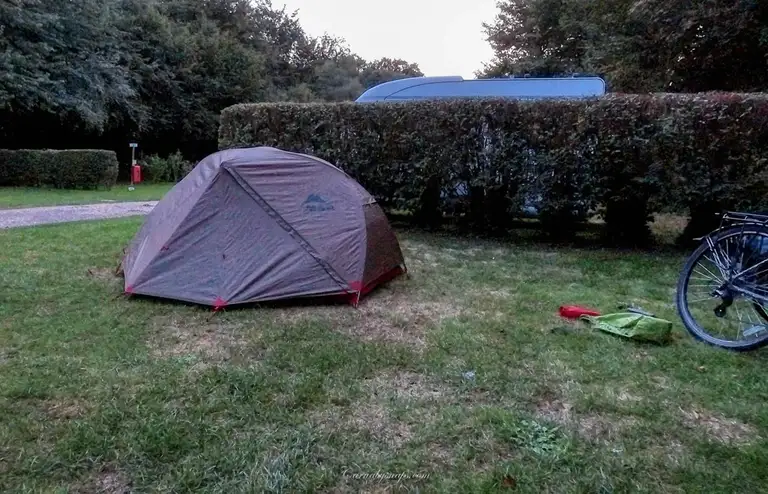  The end of a long day and a fast tent set-up and shower just before the rain set in