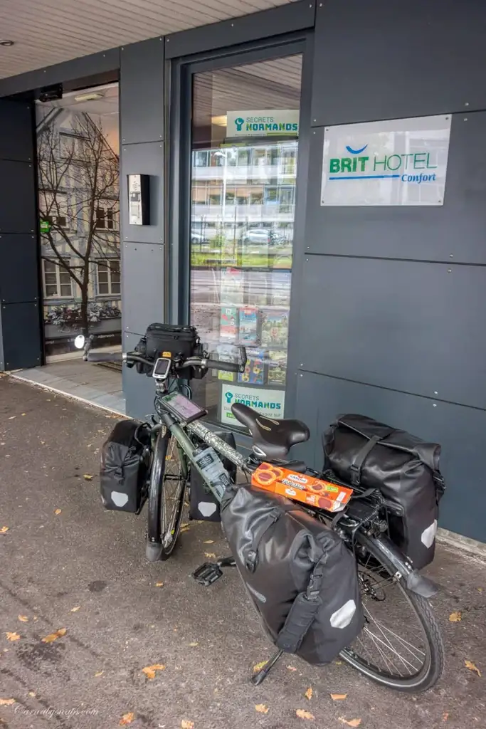 Leaving my hotel in Rouen, jam tarts for breakfast! on a side note this hotel chain, Brit Hotel, is brilliant for cycle tourists as the one I used here and the one in Le Havre I was able to store my bike safely inside there offices over night - excellent!