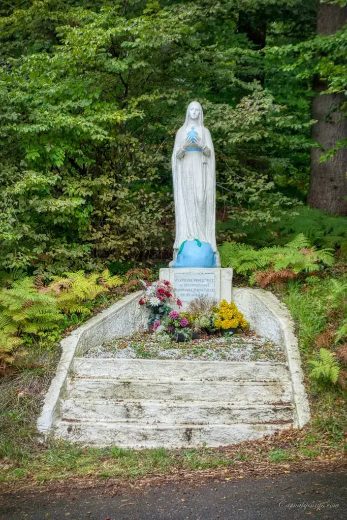 Statue of The Virgin of Mercy, also called Virgin in the Coat and Protective Virgin that I spotted as I rode pass on my way to Jumieges
