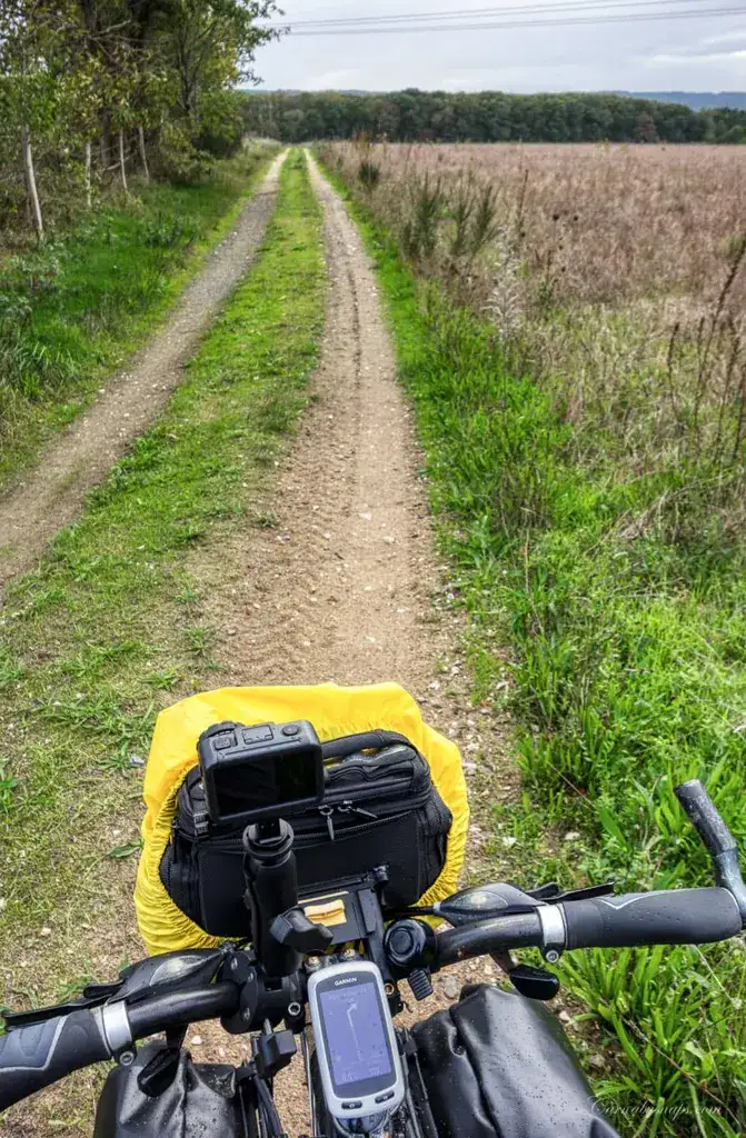 This google maps route turned out to be a long winded ride though a forest area with mud & rain plus it was getting on towards dusk, no easy task on a fully loaded bicycle! eventually I did meet the road again!