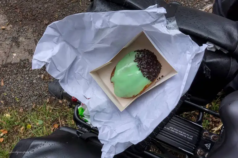 Part of my breakfast from a local boulangerie was this UFO green custard filled pastry - was a bit too much custard for me though...