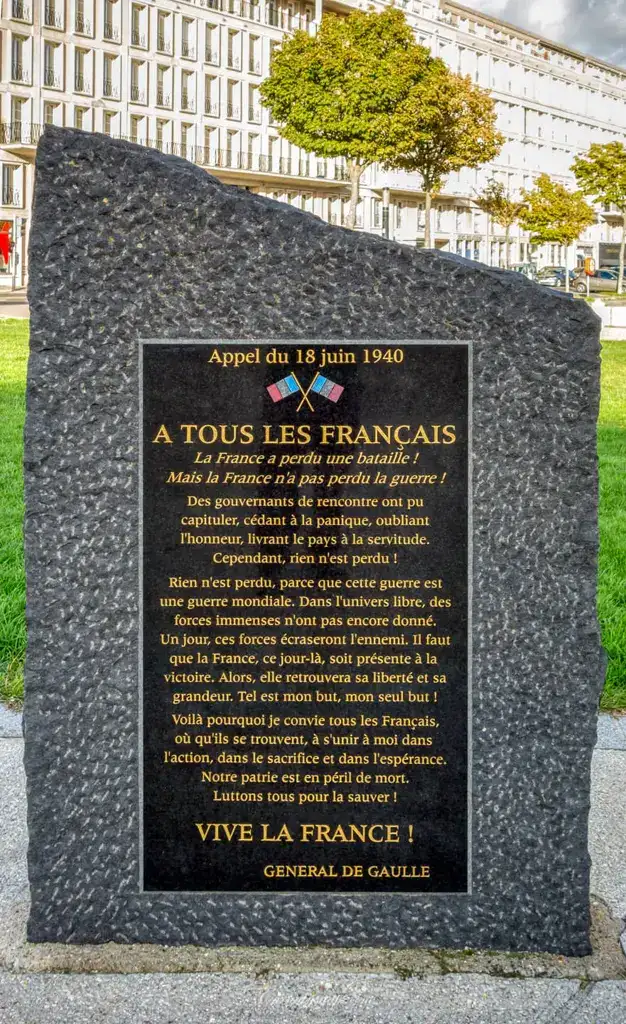 Information plaque at the 'Monument aux Morts' World War I & II Memorial