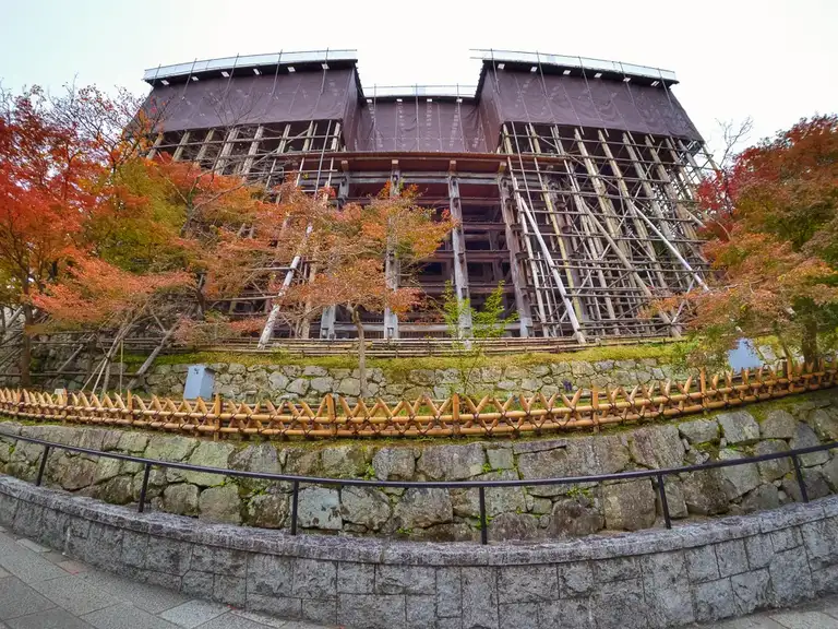 Bottom of The Stage of Kiyomizu where in the Edo-period it was a tradition to jump off the stage and if you survived the 13-meter (43-foot) drop your wish would be granted, Kitomizu dear Temple, Kyoto