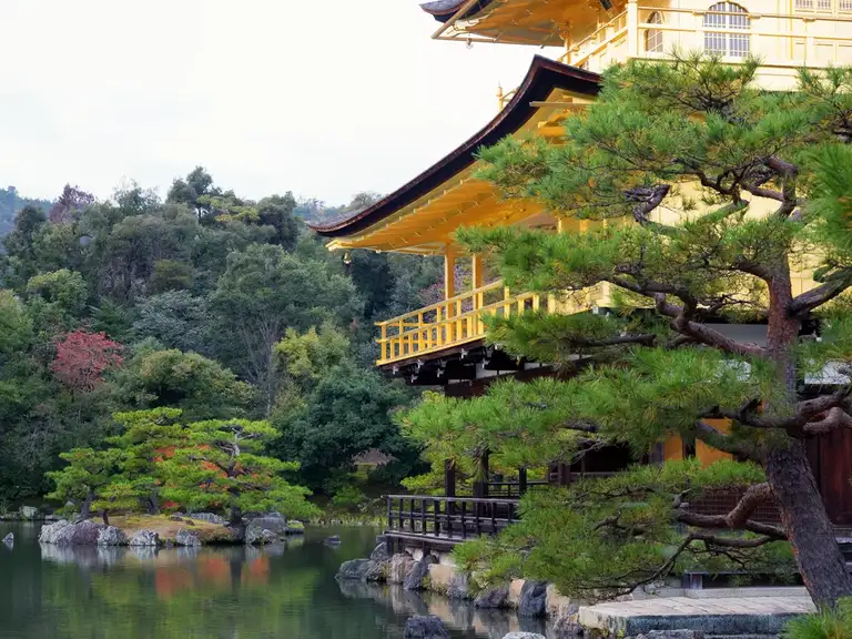 Side view of the Golden Pavilion at Kinkaku ji Kyoto