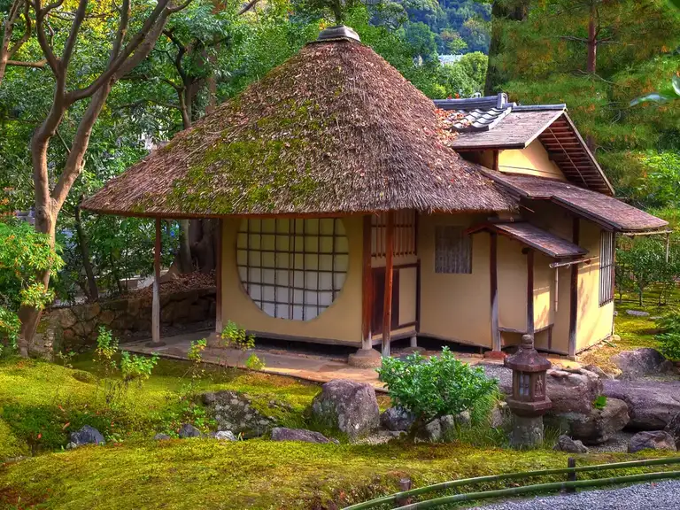 Ancient thatched roof house in Kodai ji Kyoto