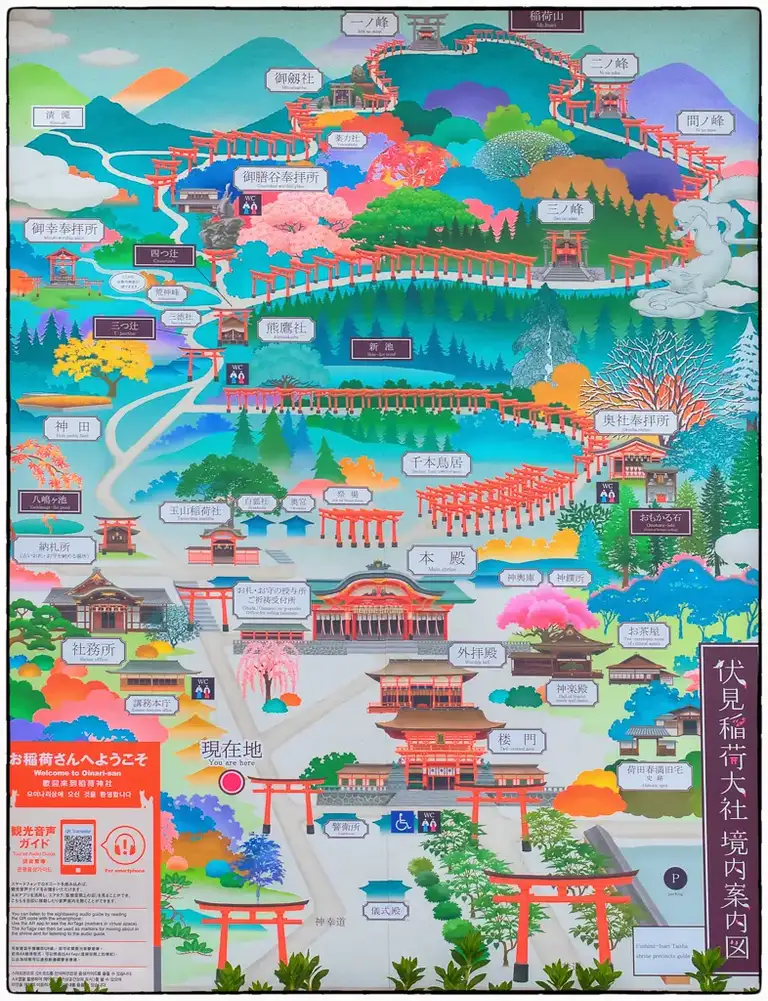 Colorful wooden map guide to Fushimi Inari Taisha Kyoto