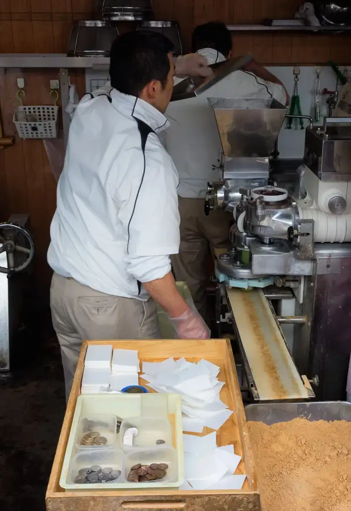 Mochi or Japanese rice cakes being processed Nara
