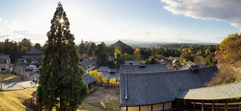 The magnificent panorama of Nara at Hilltop buddhist hall in Todaiji Nara