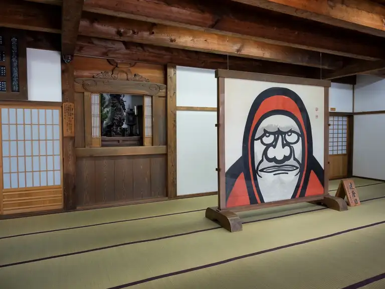 The tatami floors and painting at the Main Hall entrance in Tenryu ji Arashiyama