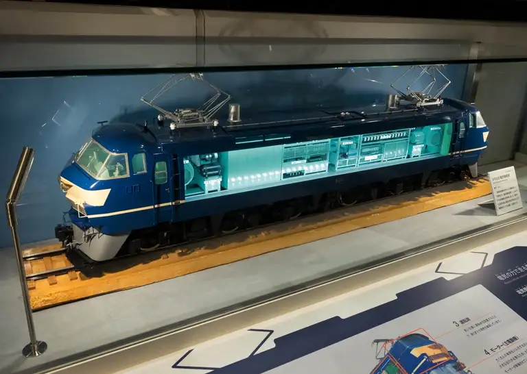 Model current electric locomotive train at the Kyoto Railway Museum Kyoto