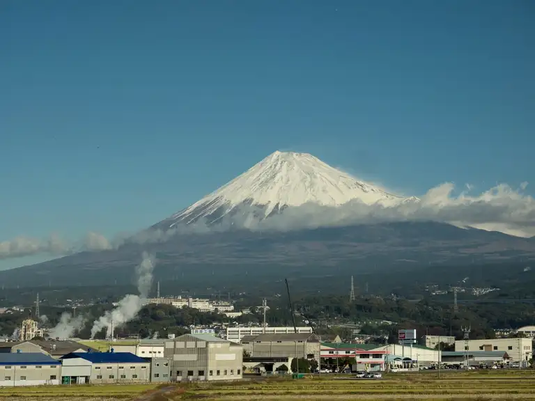 Mount Fuji seen from the shinkansen between Osaka and Tokyo Shin Fuji Station