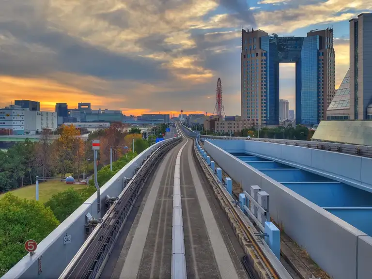 Looking out onto the Yurikamome New Transit line at Tokyo Big Sight Odaiba