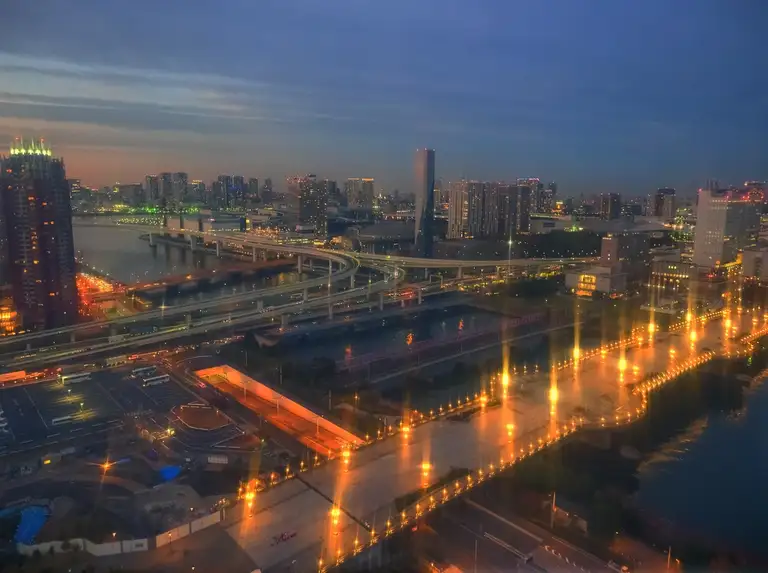 Another view from Palette Town ferris wheel with roads leading off to Rainbow Bridge Odaiba