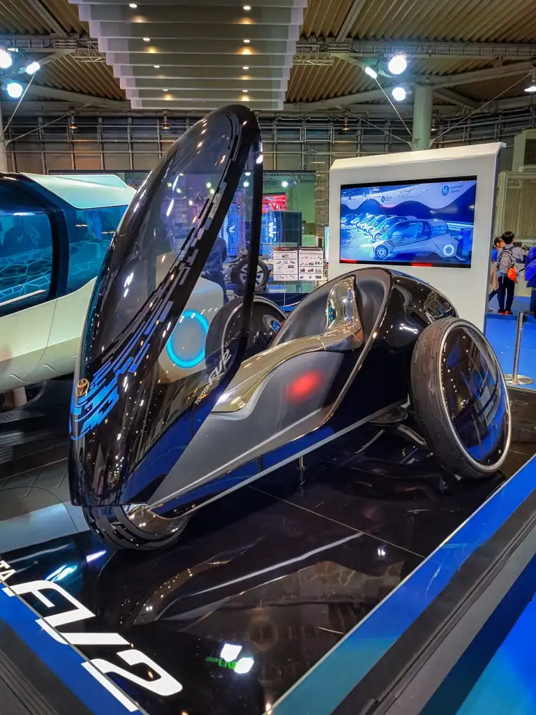 Futuristic concept 3 wheeled vehicle at Mega Web Toyota City Showcase Odaiba