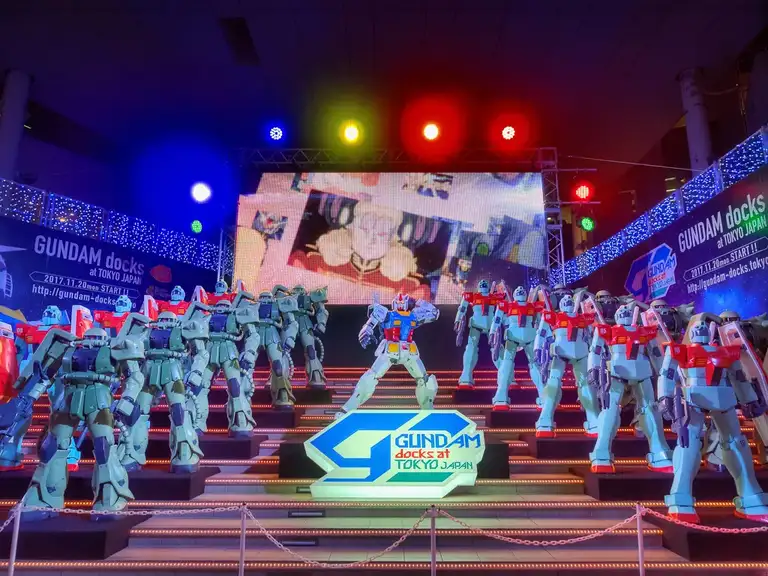  Gundam Docks lit up at night at Divercity Tokyo Plaza shopping mall Odaiba