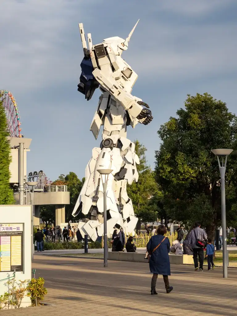 The full size Unicorn Gundam statue waiting around the corner of Gundam Front Tokyo shopping mall Odaiba
