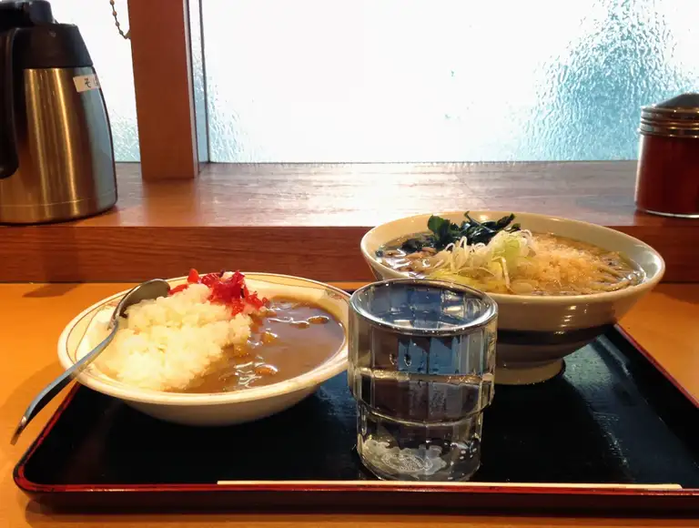 Tasty little meal of pork curry and noodles from a ticket vending ramen restaurant Shimbashi