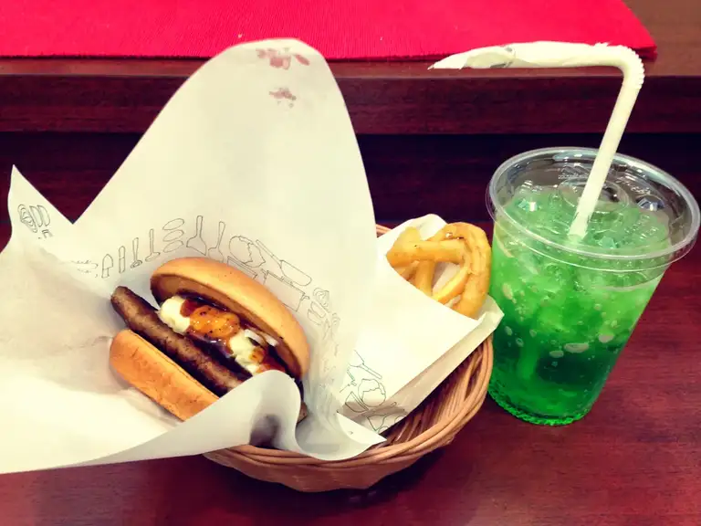 Japanese burger chain MOS Burger and a melon soda Shinjuku