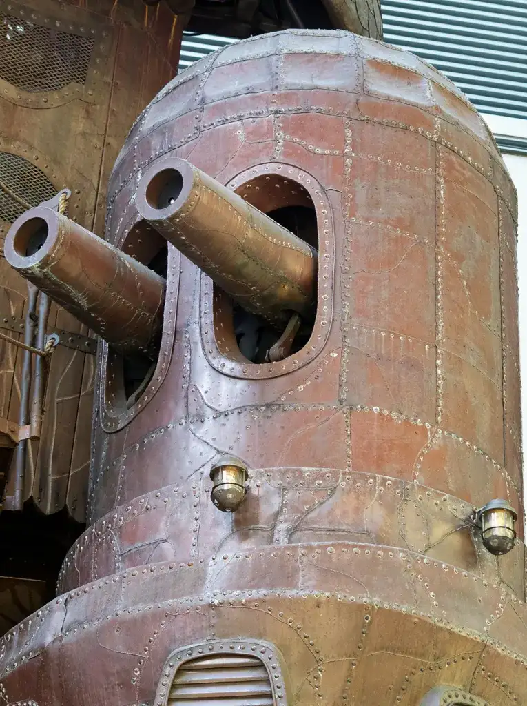 Detail of a gun turret on the Giant Ghibli Clock Shiodome