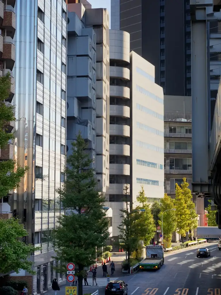 Fitting in with the modern buildings of Ginza the Nakagin Capsule Tower Shimbashi