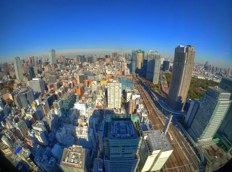 Shinbashi and Ginza area seen from the windows of the Seaside Top Observatory at the World Trade Center Minato