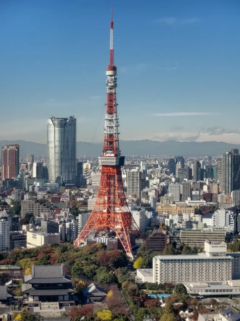 Looking at Tokyo Tower from the windows of the Seaside Top Observatory at the World Trade Center Minato