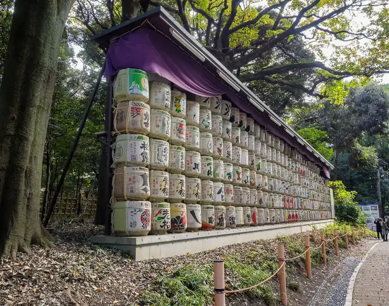 Donated sake barrels at Meiji Jingu Shrine Shibuya
