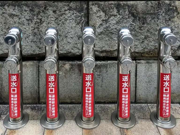 Japanese fire hydrants in a row Hiroshima