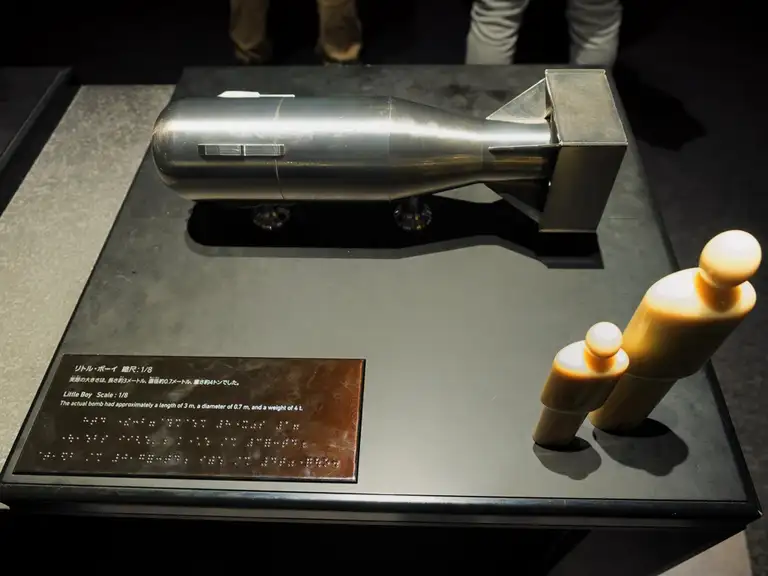  Scale model of Little Boy the Atomic bomb that was dropped on Hiroshima on 6 August 1945 by Enola Gay at Hiroshima Peace Memorial Museum Hiroshima