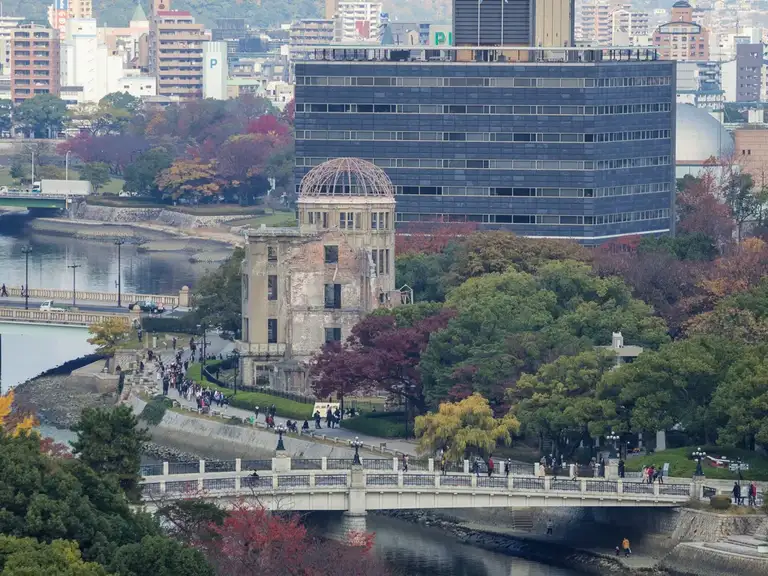 Got this view of the A bomb dome from the top floor of my hotel which was also a restaurant Hiroshima