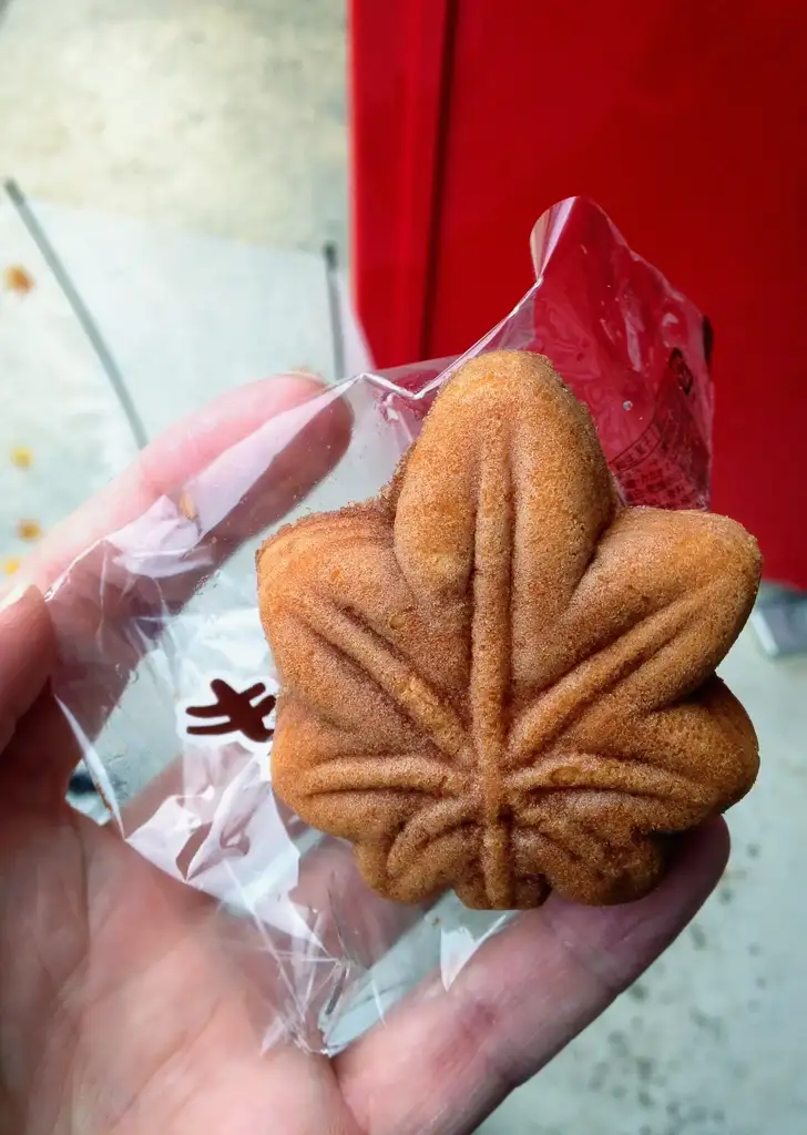 The Momiji Manju a Maple leaf shaped Pastry filled with bean paste or various other fillings and exclusive to Miyajima Island