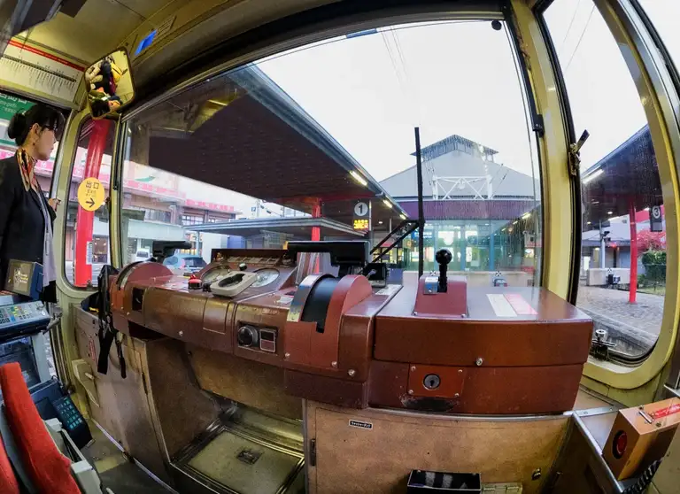 Inside of the drivers cab of a original Hiroshima streetcar Miyajimaguchi Station